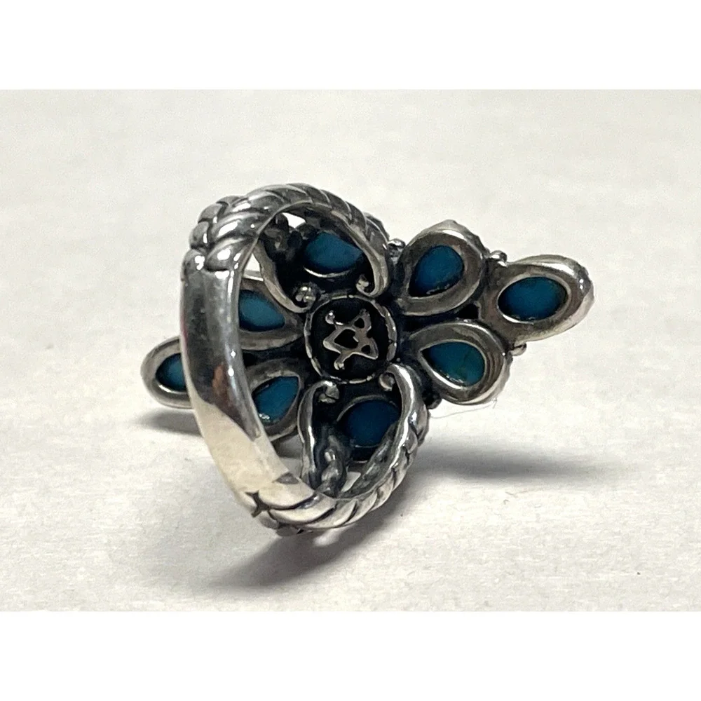 Carolyn Pollack 925 Sterling Silver Turquoise Cluster Ring Size 7.75 Statement